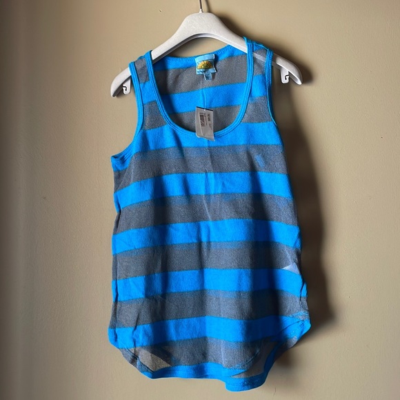 C&C CALIFORNIA bright blue & gray striped sweater tank top SzM NWT - Picture 1 of 6